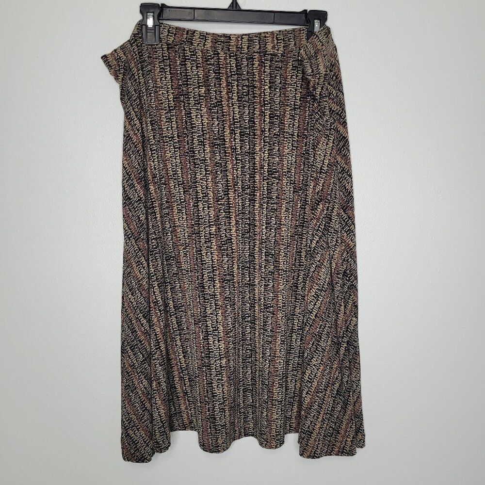 Vintage y2k Attention black brown grunge print pull on plus size midi skirt xxl